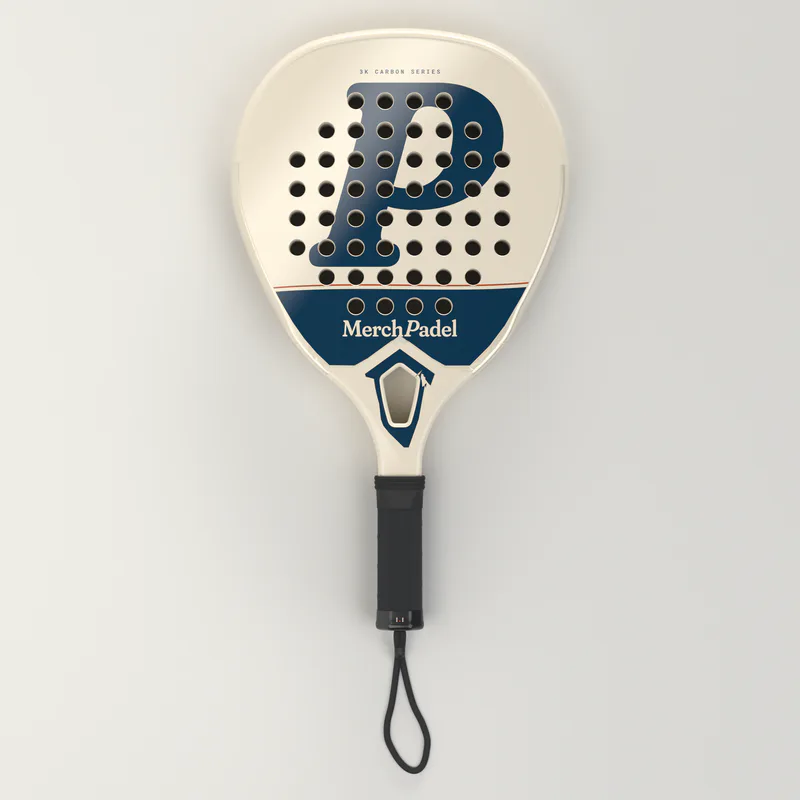 MerchPadel 3K carbon padelracket, diseño crema, vista frontal