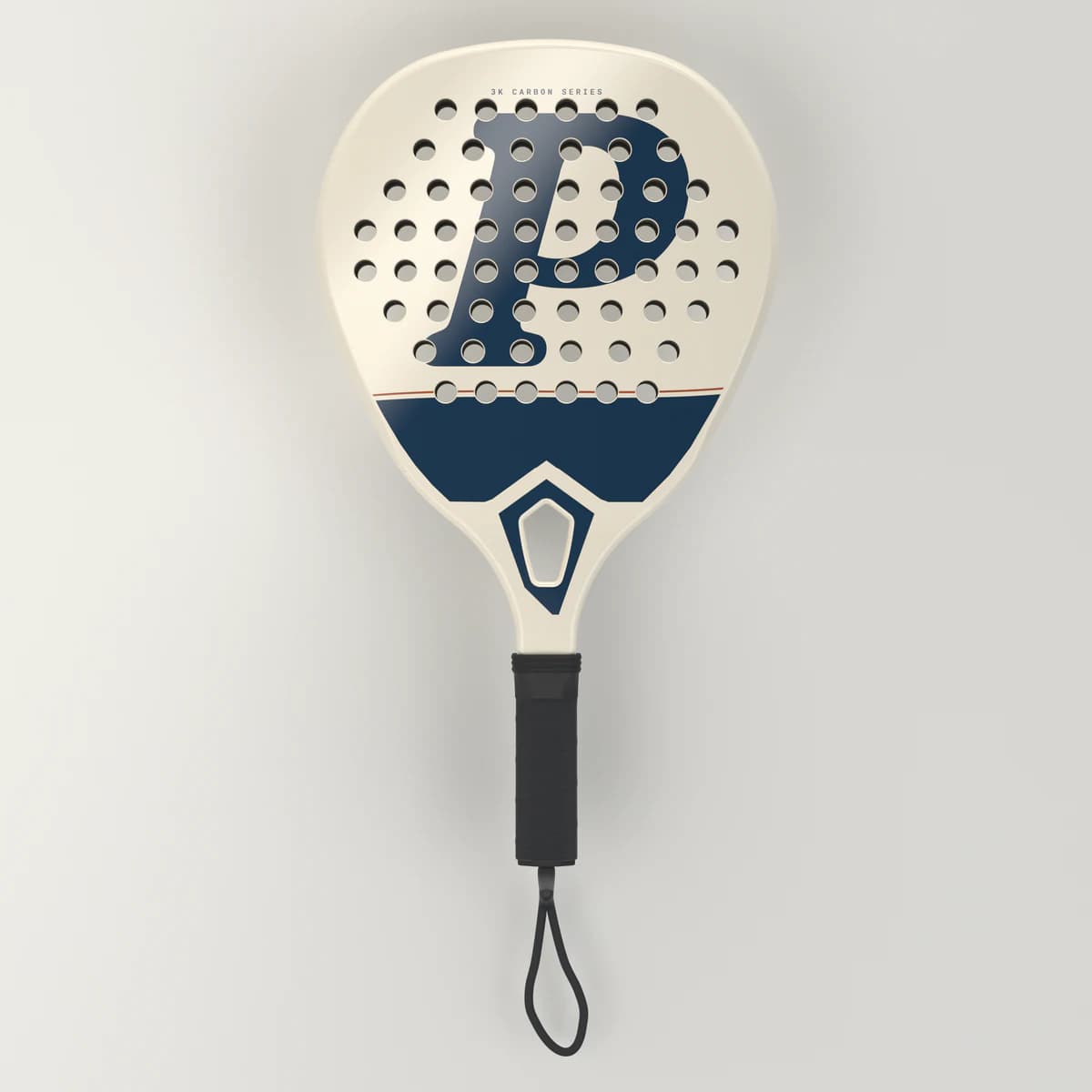 Render van het MerchPadel-racket met een ontwerp over het hele slagvlak