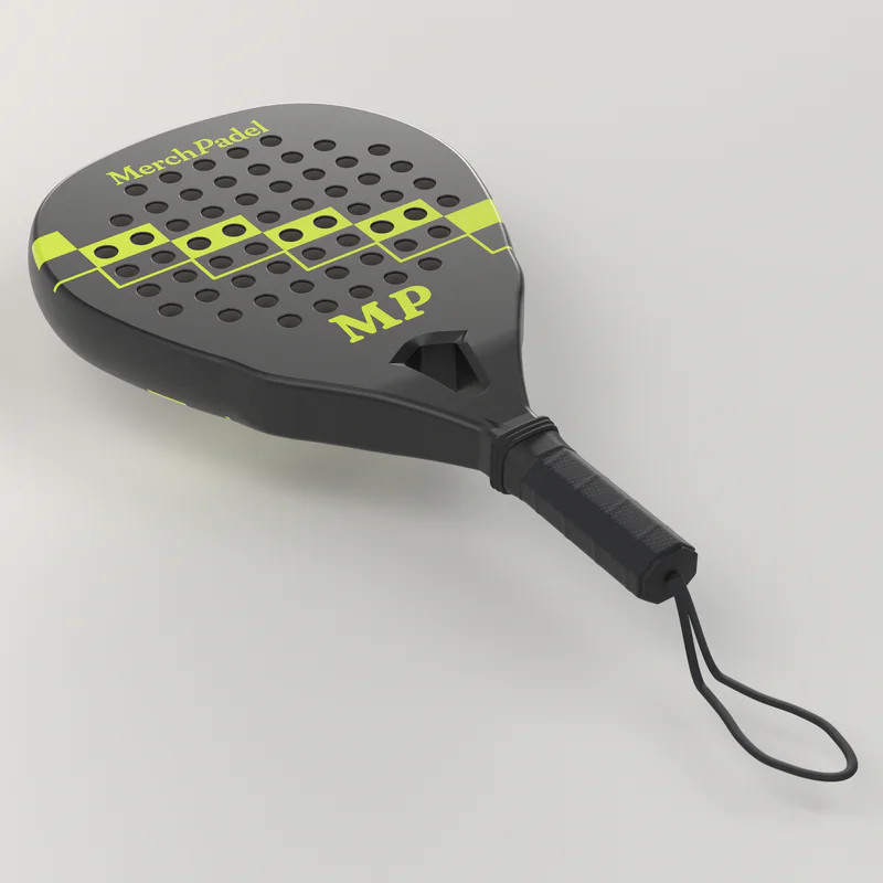 MerchPadel 3K carbon padelbat, design Neonnat, sort med neongul, set skråt forfra