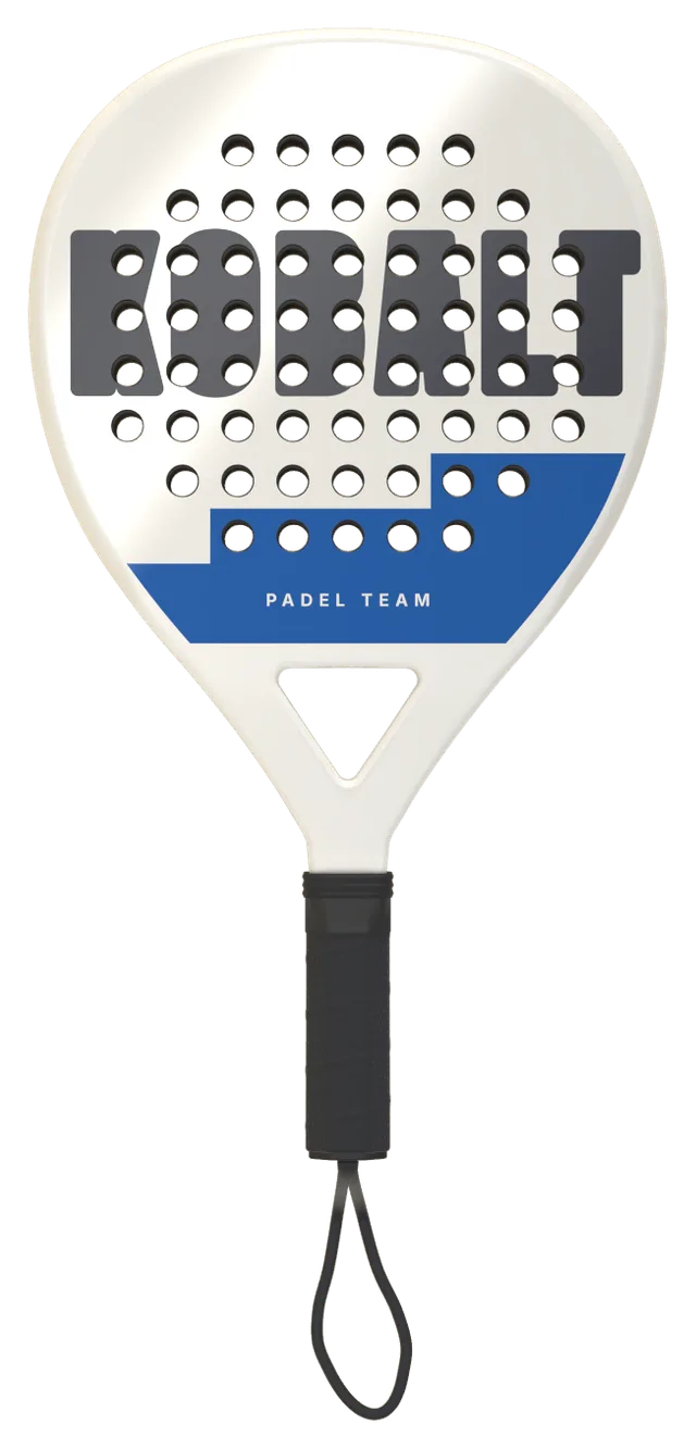Kobalt Padel Team: Beispieldesign auf dem MerchPadel-Schläger, Vorderansicht